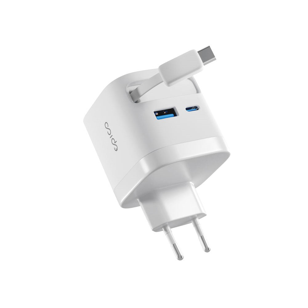 Epico UltraBoost  Vægoplader - USB-C / USB-A / Udtrækkeligt USB-C Kabel - 65W - Hvid
