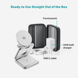 Epico UltraBase EF60 3-i-1 Fold Trådløs Oplader - 25W - Qi2 / MagSafe Kompatibel - Sølv