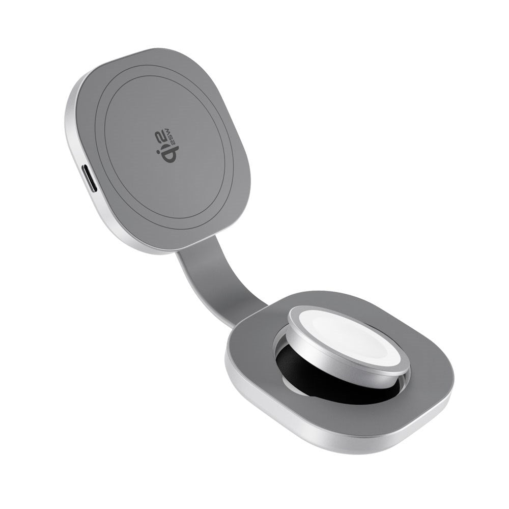 Epico UltraBase Trådløs Oplader - Foldbar - 25W - Smartphone / Apple Watch - MagSafe / Qi2 Kompatibel - Sølv
