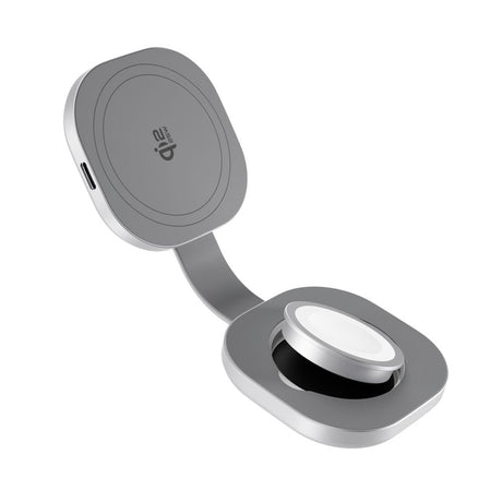 Epico UltraBase Trådløs Oplader - Foldbar - 25W - Smartphone / Apple Watch - MagSafe / Qi2 Kompatibel - Sølv