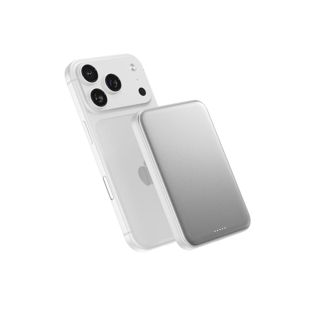 Epico UltraPack EM55 Trådløs PowerBank - 25W & 5000 mAh - Qi2 / MagSafe Kompatibel - Sølv