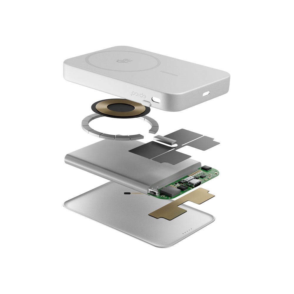 Epico UltraPack EM75 Trådløs PowerBank - 25W & 10.000 mAh - Qi2 / MagSafe Kompatibel - Sølv