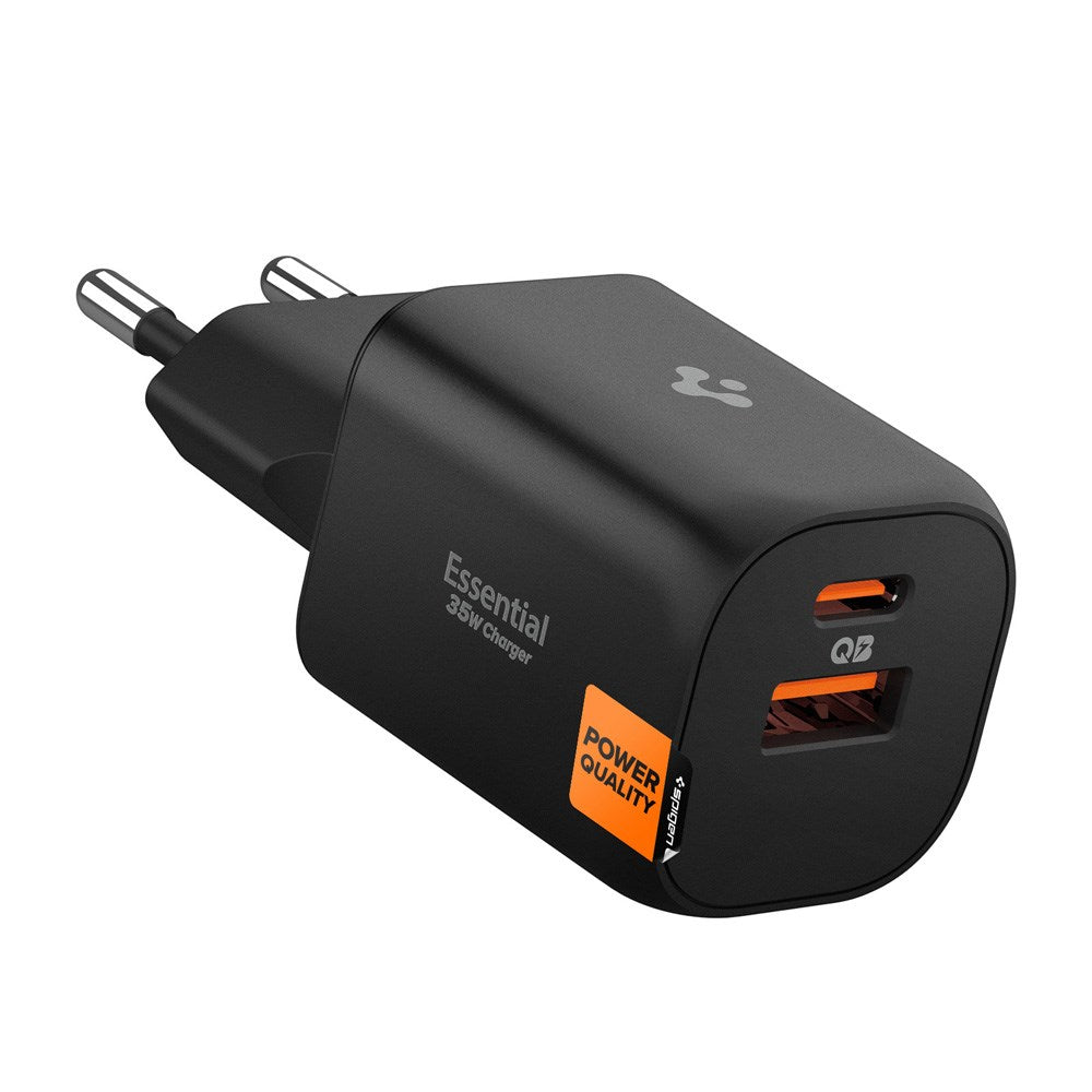 Spigen 35W Vægoplader - 1 x USB-C & 1 x USB-A - Sort