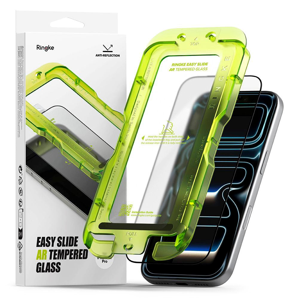 Ringke iPhone 17 Pro Easy Slide Antireflekterende Hærdet Skærmglas m. Installationsramme - Gennemsigtig