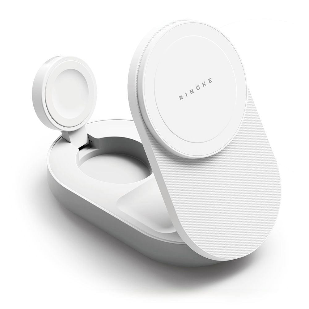 Ringke - 3-i-1 Qi2 25W Trådløs Oplader - Foldbar - MagSafe Kompatibel - Hvid