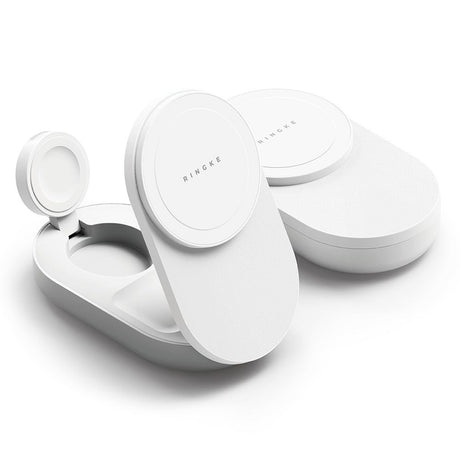 Ringke - 3-i-1 Qi2 25W Trådløs Oplader - Foldbar - MagSafe Kompatibel - Hvid