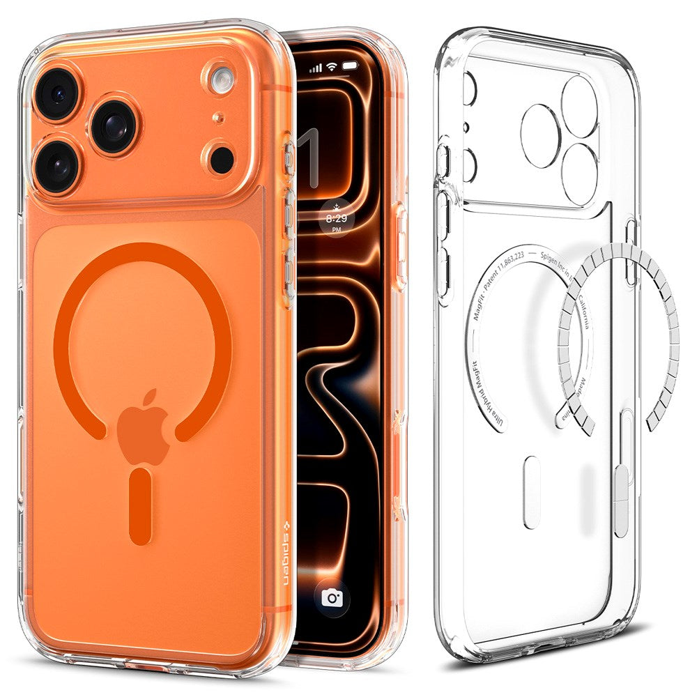 Spigen iPhone 17 Pro Ultra Hybrid Bagside Cover - MagSafe Kompatibel - Gennemsigtig / Orange