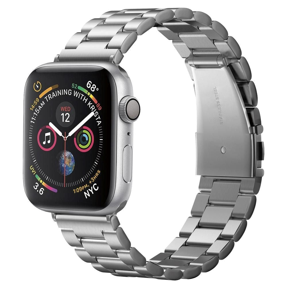 Apple Watch (42/44/SE/45/46/49 mm) Spigen Modern Fit Band - Stropp i rustfritt stål inkl. Pinner - Sølv