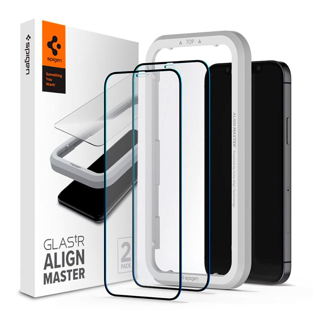 iPhone 12 / 12 Pro Spigen Skjermbeskytter - 2-Pack - Black Edge