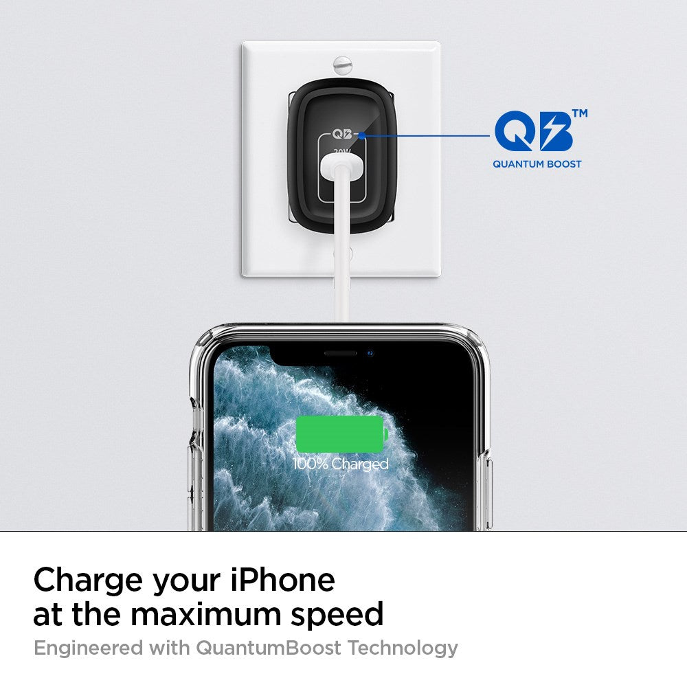 Spigen PowerArc ArcStation Pro 20W GaN Vegglader m. USB-C - Svart