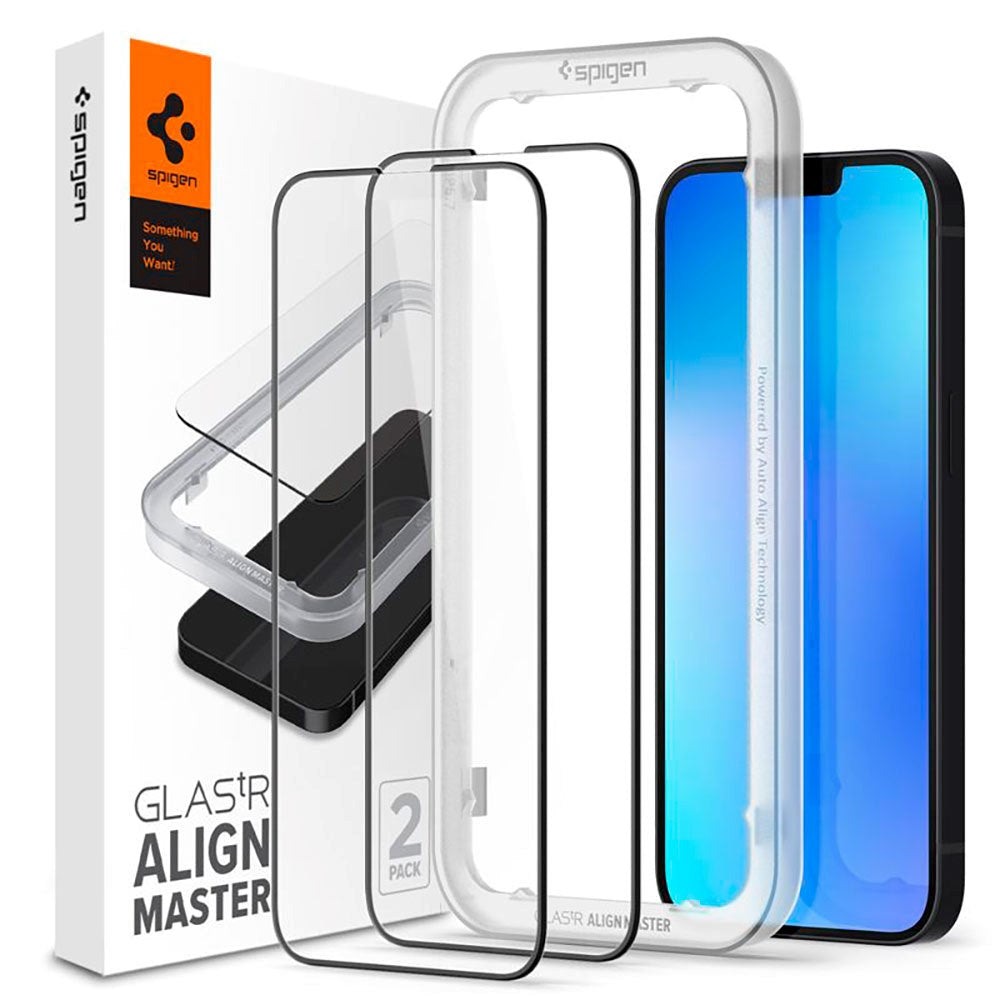 iPhone 16e / 14 / 13 / 13 Pro Spigen skjermbeskytter - 2-pack - Black Edge