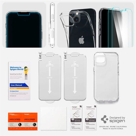 iPhone 14 Plus Spigen Crystal Pack Set m. Deksel og 2 stk. Beskyttelsesglass - Gjennomsiktig