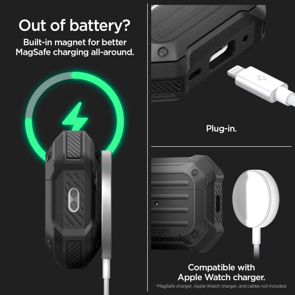 Spigen Though Armor Airpods Pro 2nd Gen Cover - MagSafe-kompatibel - w. Karabinhage - Svart