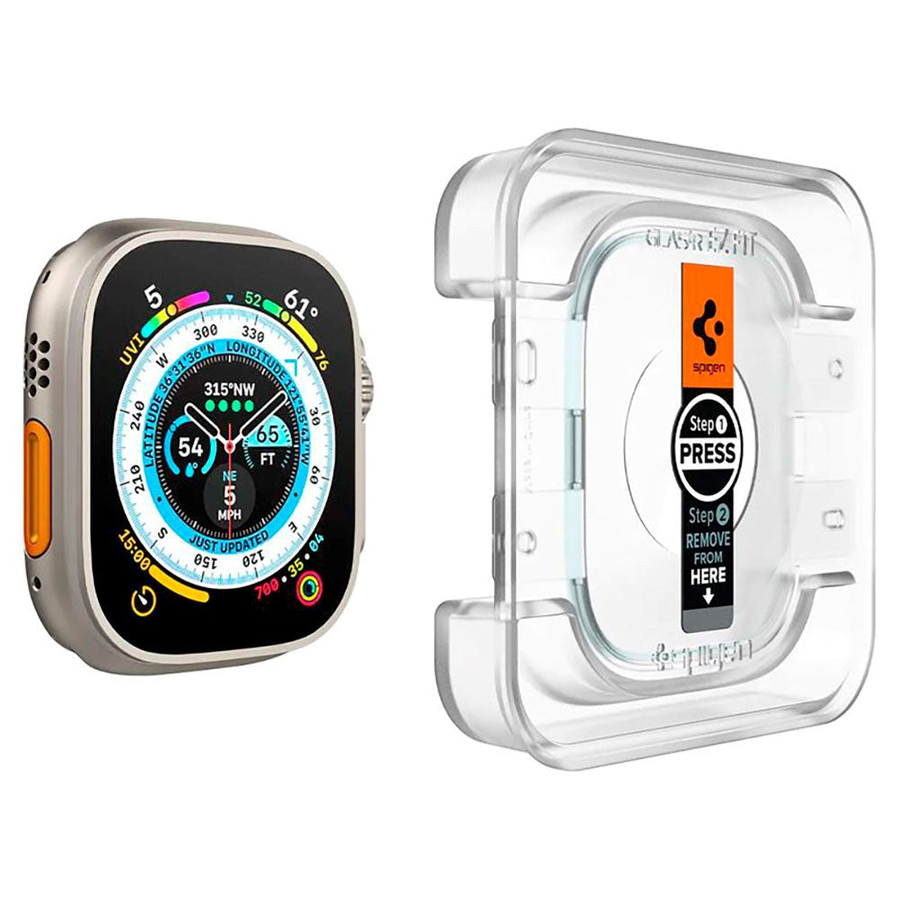 Spigen Apple Watch Ultra 1/2 (49 mm) EZ Fit GLAS.tR Skjermbeskytter - 2-Pack - Gjennomsiktig