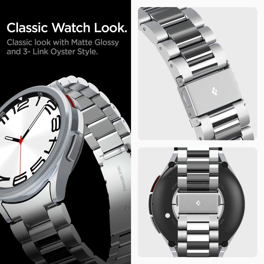 Spigen Samsung Galaxy Watch 6 Classic (47mm) Modern Fit Band - Rustfri Stål Rem inkl. Link Remover - Sølv