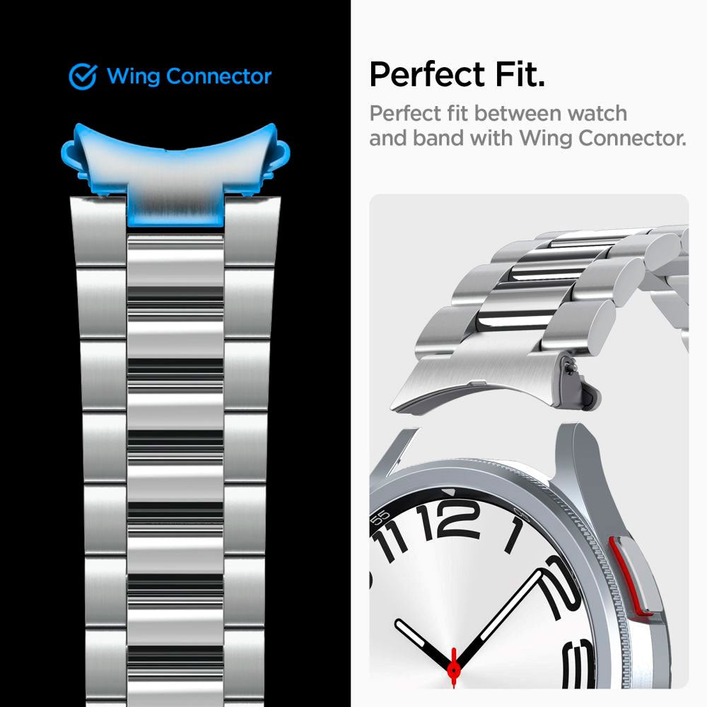 Spigen Samsung Galaxy Watch 6 Classic (47mm) Modern Fit Band - Rustfri Stål Rem inkl. Link Remover - Sølv