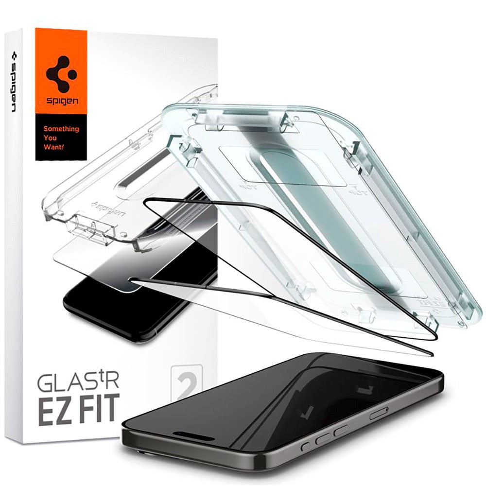 iPhone 15 Pro Max Spigen EZ Fit Glas.tR Skjermbeskytter 2. del - Veskevennlig - Black Edge