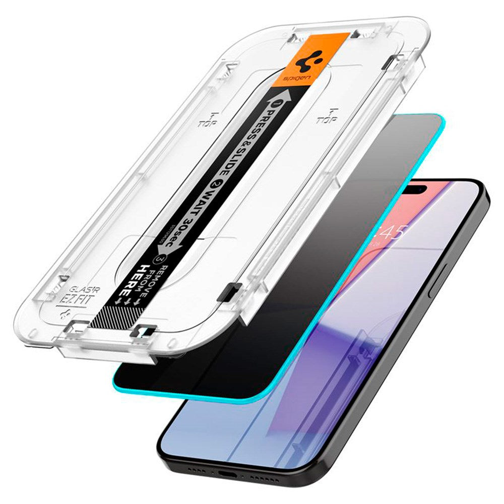 iPhone 15 Pro Spigen EZ Fit Glas.tR Skjermbeskytter 2. pakke - Personvernfilter - Veskevennlig - Gjennomsiktig