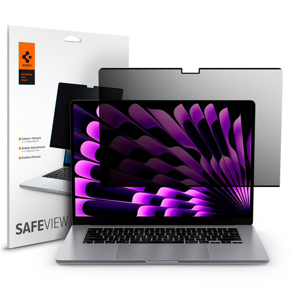 MacBook Air 15" M2/M3/M4 (2023-2025) Spigen SafeView Privacy skjermbeskytter - gjennomsiktig 