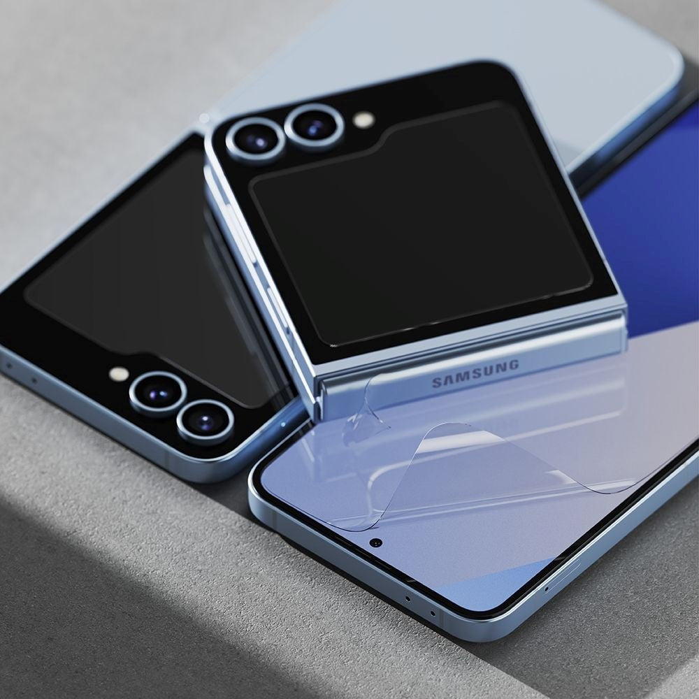 Samsung Galaxy Z Flip6 Ringke skjermbeskytter i herdet glass 3-i-1 pakke - 2 pakke - Gjennomsiktig