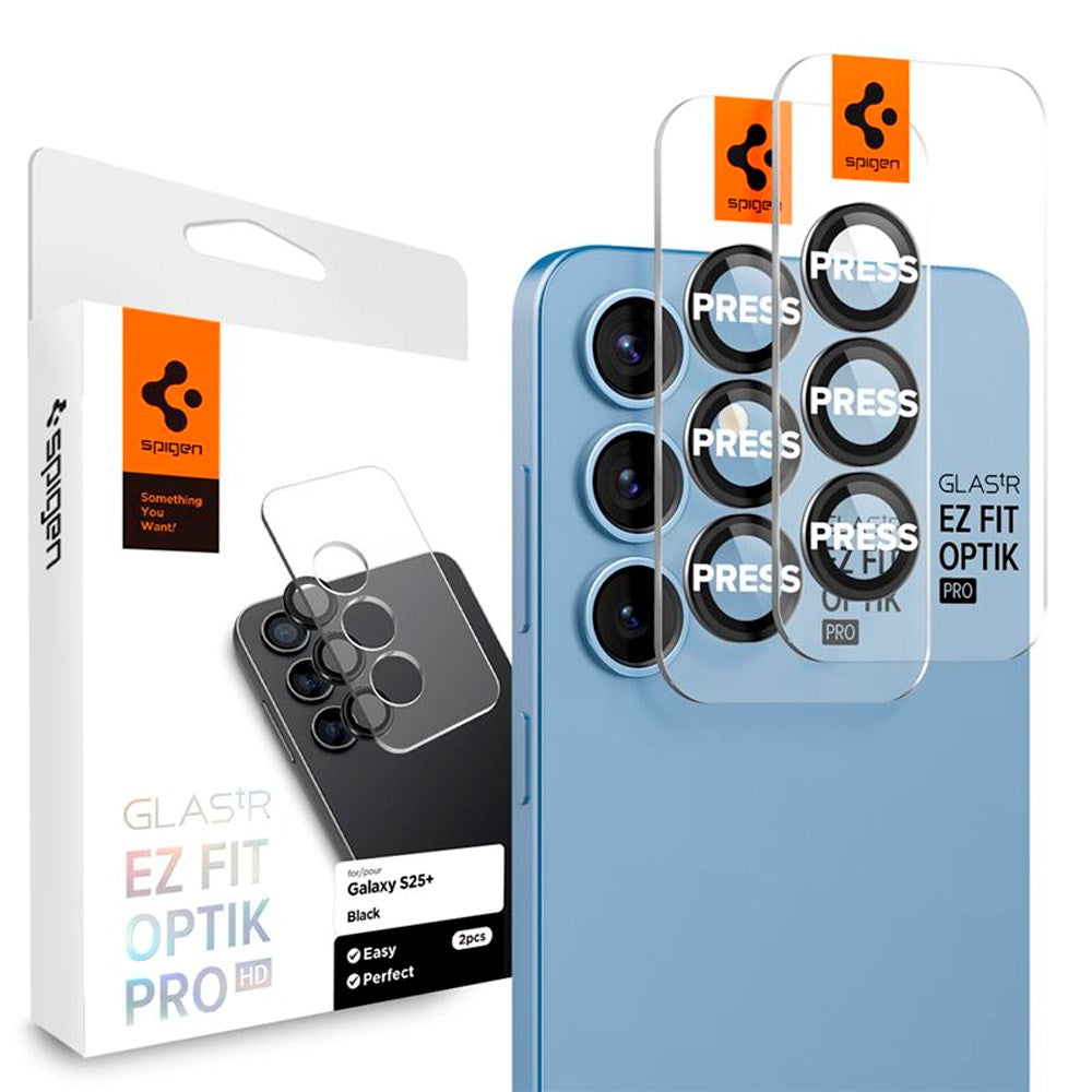 Spigen EZ Fit Optik Pro - Samsung Galaxy S25+ (Plus) - Kameralinsebeskytterglass - 2 stk - Svart