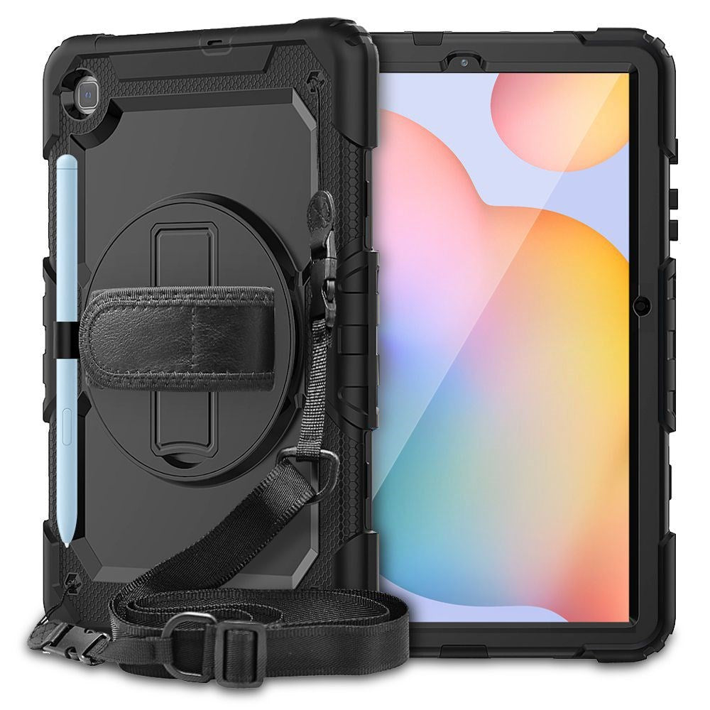 Samsung Galaxy Tab S6 Lite (2020-2024) Håndværker Cover m. Beskyttelsesfilm, Håndholder & Skulderstrop - Tech-Protect Solid360 - Sort