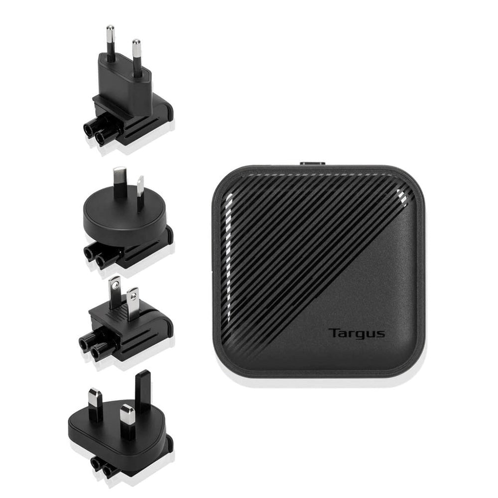 Targus 65W GaN PD Vægoplader m. USB-C, USB-A og Rejseadaptere - Sort