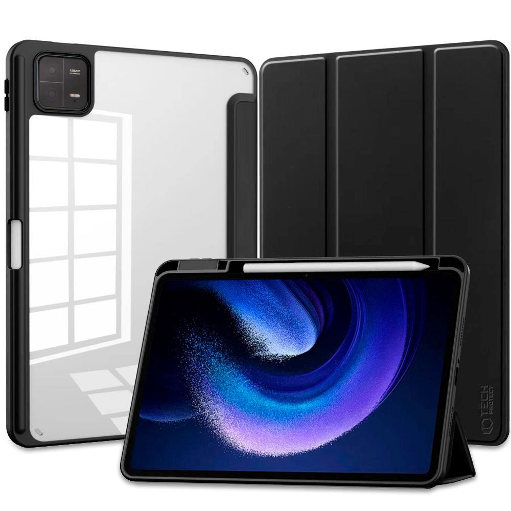 Xiaomi Pad 6 Tech-Protect Hybrid Cover m. Touch Pen Holder - Sort & Gennemsigtig