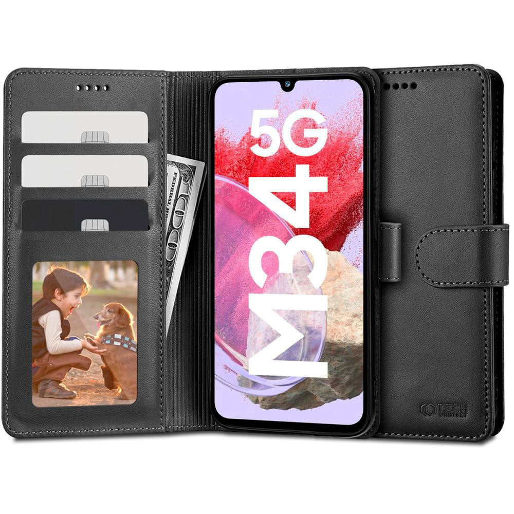 Samsung Galaxy M34 (5G) / F34 (5G) Tech-Protect Flip Wallet m. Lommebok og stativfunksjon - svart