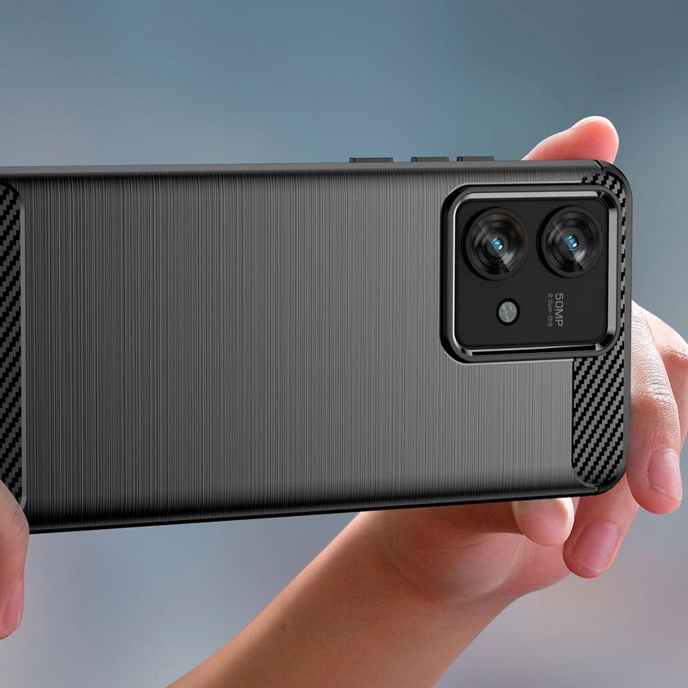 Motorola Edge 40 Neo Tech-Protect fleksibelt plastkarbon bakdeksel - svart