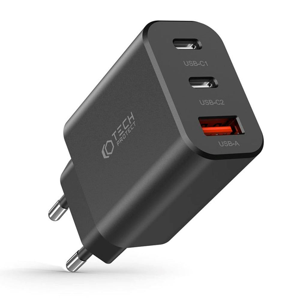 Tech-Protect NC 30W Vegglader m. 2 x USB-C og 1 x USB-A - Svart