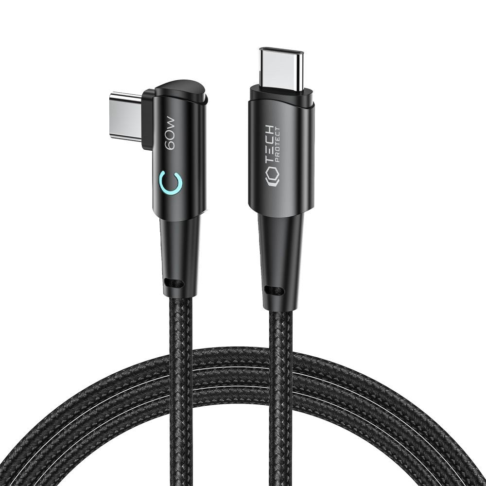 Tech-Protect Ultraboost vinklet USB-C til USB-C-kabel 60W/6A 2m - Svart