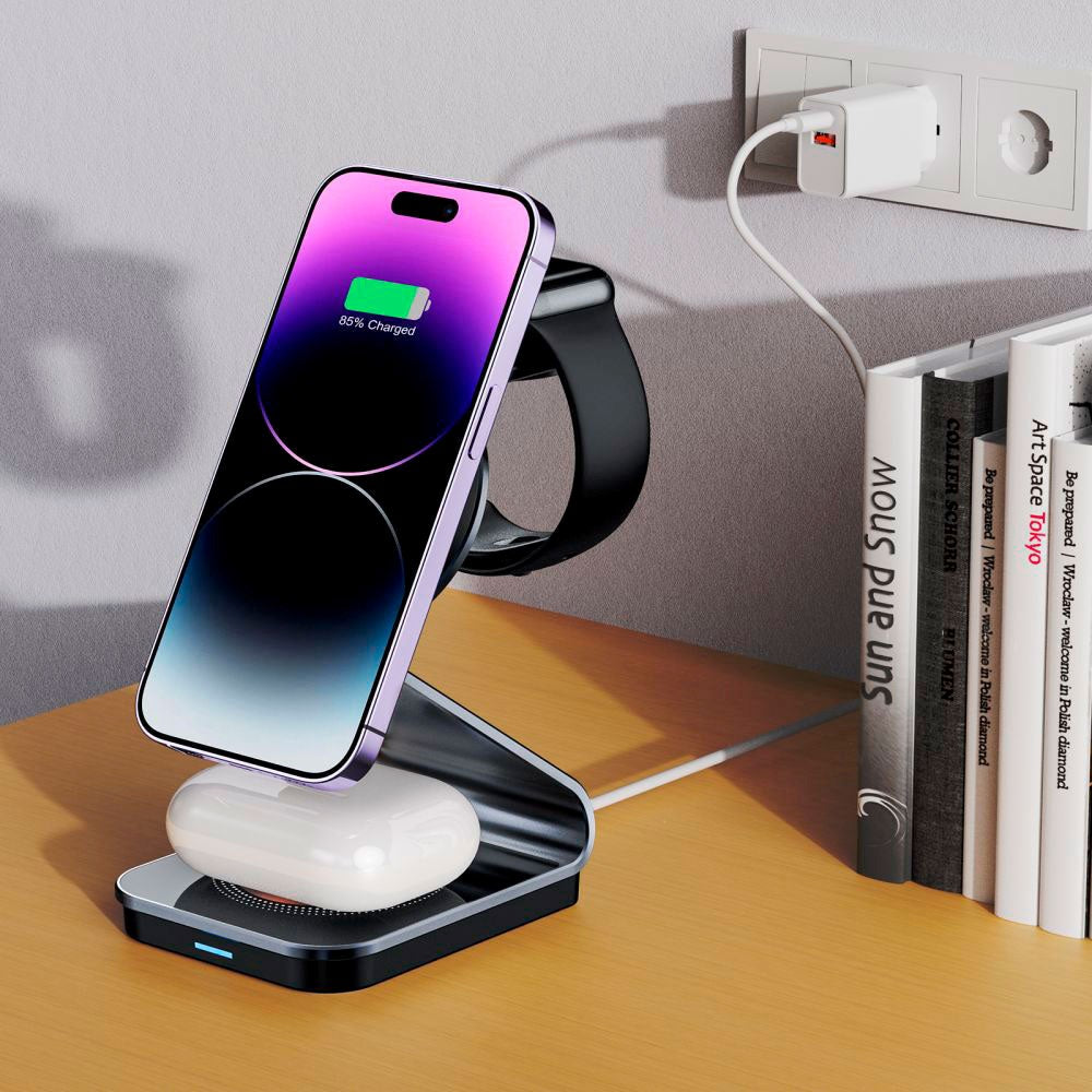 Tech-Protect QI-A29 3-i-1 15W trådløs lader - svart