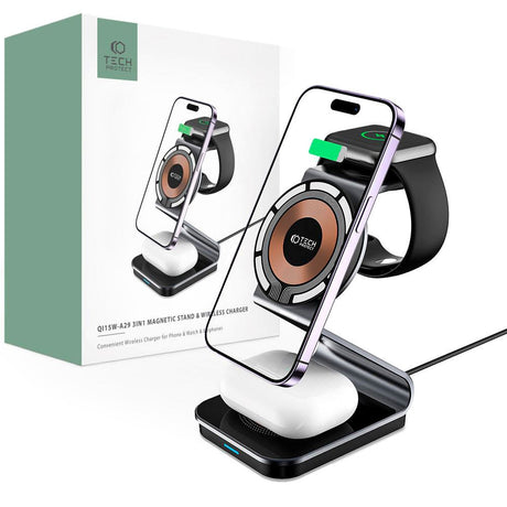 Tech-Protect QI-A29 3-i-1 15W trådløs lader - svart