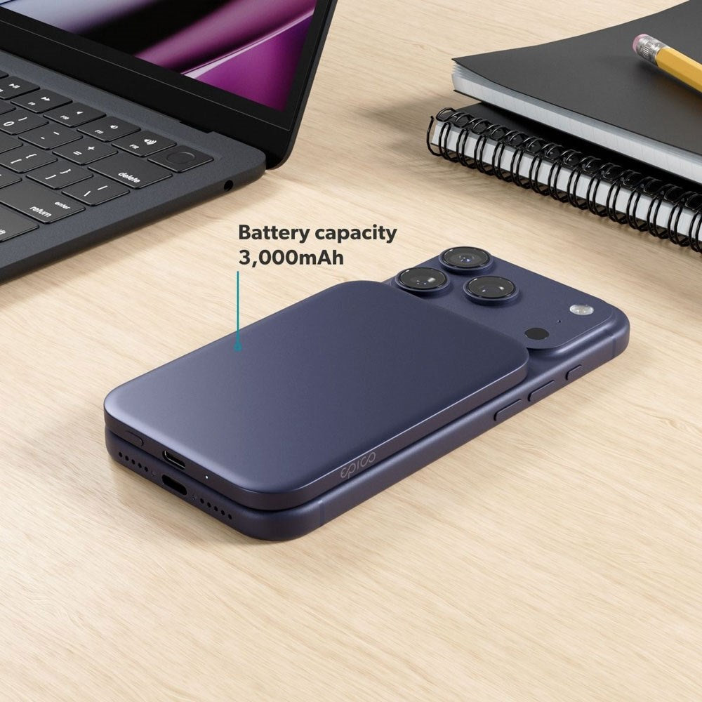 Epico UltraPack Slim Trådløs Powerbank - 3.000mAh - 10W - MagSafe / Qi2 Kompatibel - Sølv