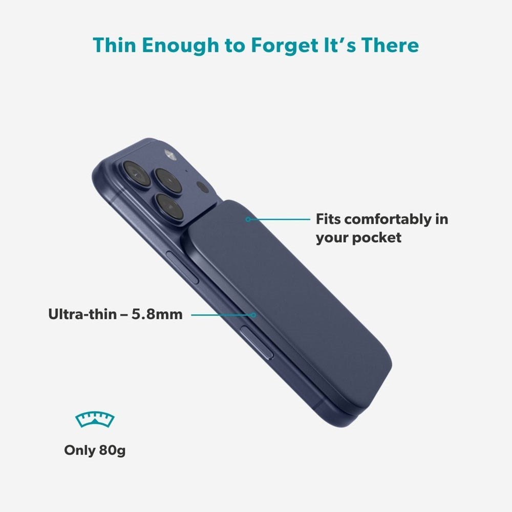 Epico UltraPack Slim Trådløs Powerbank - 3.000mAh - 10W - MagSafe / Qi2 Kompatibel - Mørkeblå