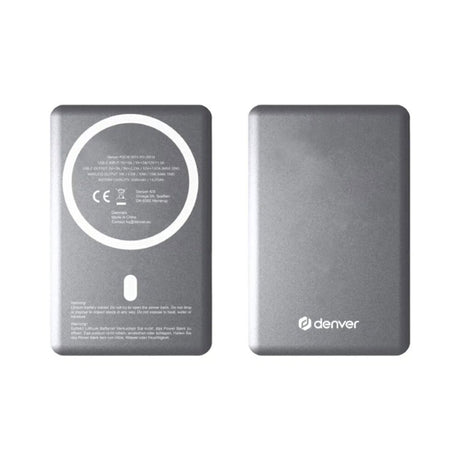 Denver PQCW-5015 Trådløs PowerBank - 15W / 5000 mAh - MagSafe Kompatibel - Grå
