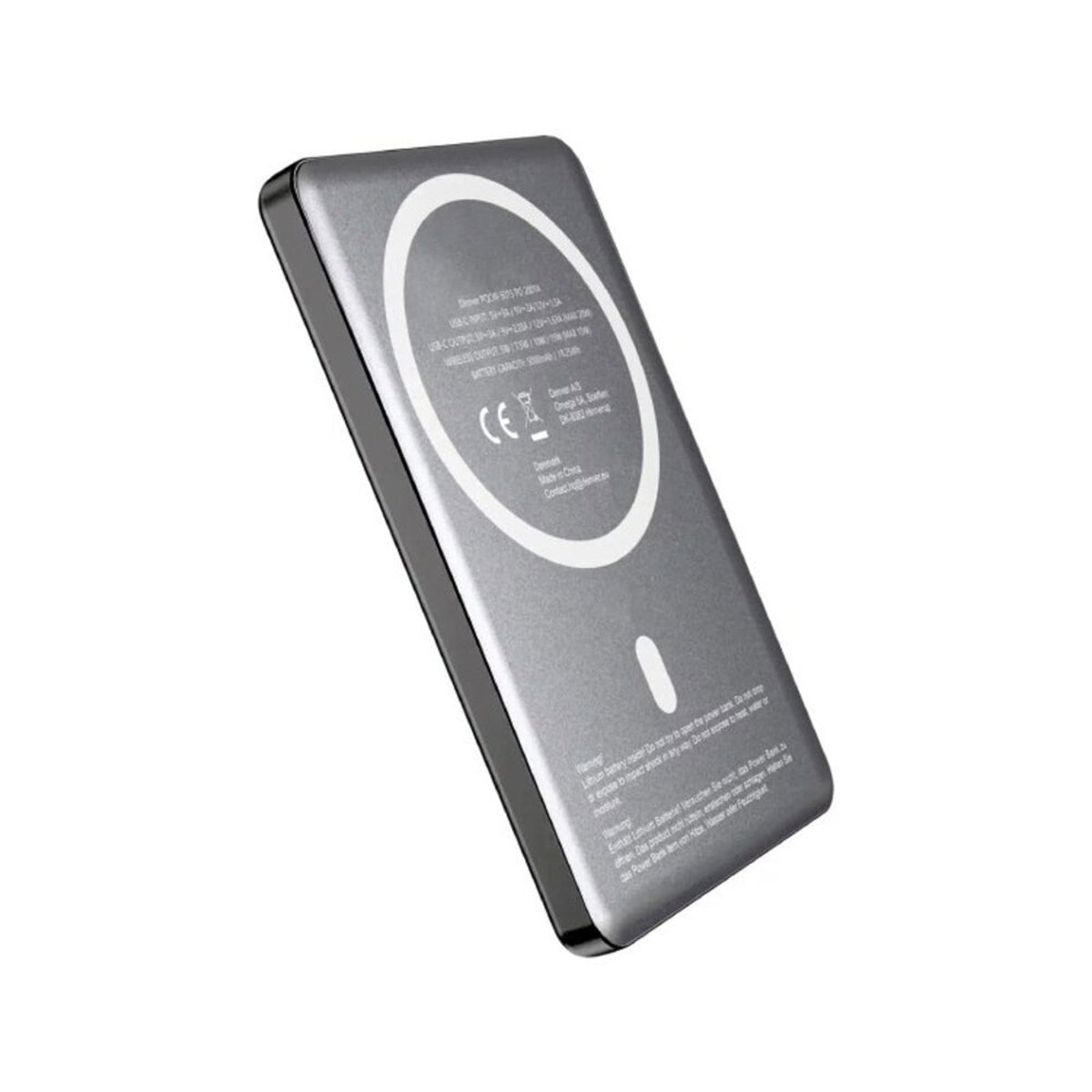 Denver PQCW-5015 Trådløs PowerBank - 15W / 5000 mAh - MagSafe Kompatibel - Grå