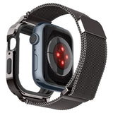 Apple Watch (44/45) Spigen Metal Fit Pro - Aluminium Cover og Rem af Rustfri Stål - Sort