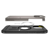 iPhone 16 Pro Max Spigen Tough Armor-deksel m. Stativ - MagSafe-kompatibel - Gunmetal