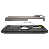 iPhone 16 Pro Spigen Tough Armor-deksel m. Stativ - MagSafe-kompatibel - Gunmetal