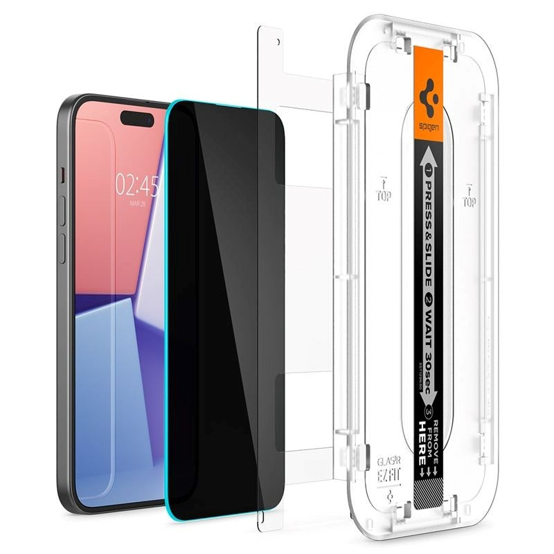 iPhone 16 Plus Spigen EZ Fit Glas.tR Skjermbeskytter 2. pakke - Personvernfilter - Veskevennlig - Gjennomsiktig