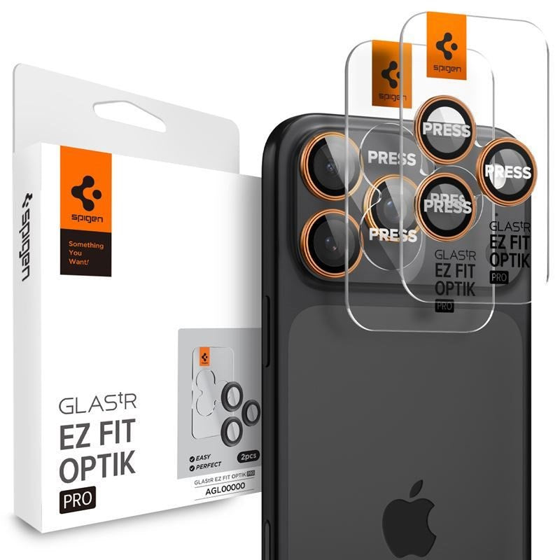 iPhone 17 Pro / 17 Pro Max / 16 Pro / 16 Pro Max / 15 Pro / 15 Pro Max / 14 Pro / 14 Pro Max Spigen Glass tR EZ Fit Optik Pro Kameraglas - 2 stk - Orange
