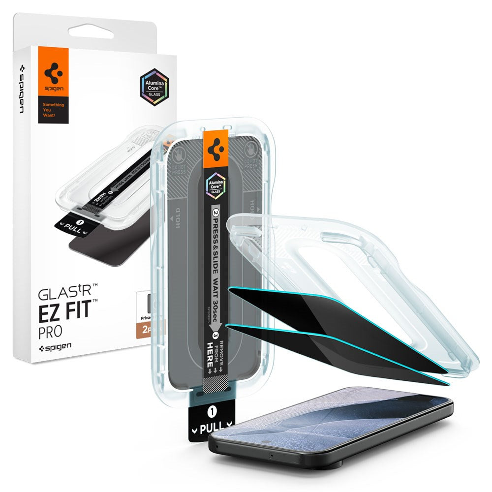 Google Pixel 11 Pro XL / 10 Pro XL / 9 Pro XL Spigen Glass tR EZ Fit Pro Beskyttelsesglas - Privacy - 2 stk - Gennemsigtig