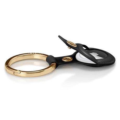 Cyrill AirTag nøkkelring m. Stor karabinkrok - Kunstskinn - Svart / Gull