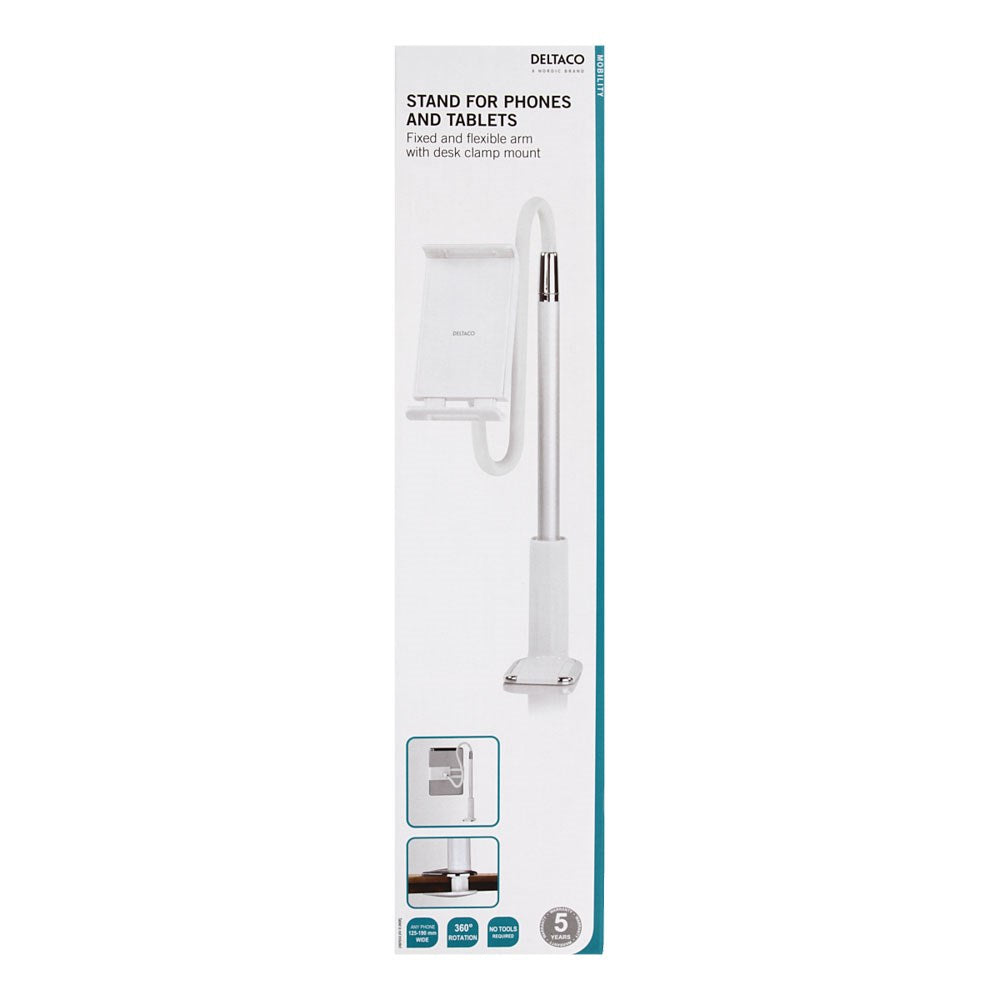 Deltaco Bordholder til Mobil & Tablet - 125 til 190 mm - Hvid