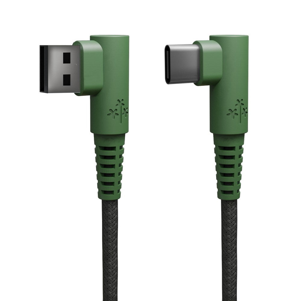 Hune Hiedra USB-A til USB-C Kabel - Vinklet Stik - 1.2m - Grøn