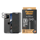 iPhone 15 Pro Max PanzerGlass 3-i-1-pakke m. EasyAligner - Privacy Screen Protector (UWF) / Bakdeksel / Kamerabeskyttelse - Gjennomsiktig / Svart
