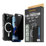 iPhone 16 PanzerGlass 3-i-1-pakke m. EasyAligner - Privacy Screen Protector (UWF) / Bakdeksel / Kamerabeskyttelse - Gjennomsiktig / Svart