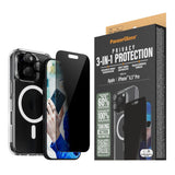 iPhone 16 Pro PanzerGlass 3-i-1-pakke m. EasyAligner - Privacy Screen Protector (UWF) / Bakdeksel / Kamerabeskyttelse - Gjennomsiktig / Svart